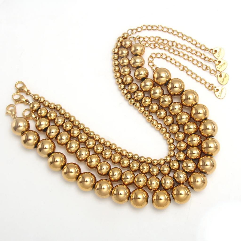 Waterproof Smooth Beads Bracelet Adjustable Gold Silver Color Stainless Steel Round Balls Bracelets Unisex Party Jewelry