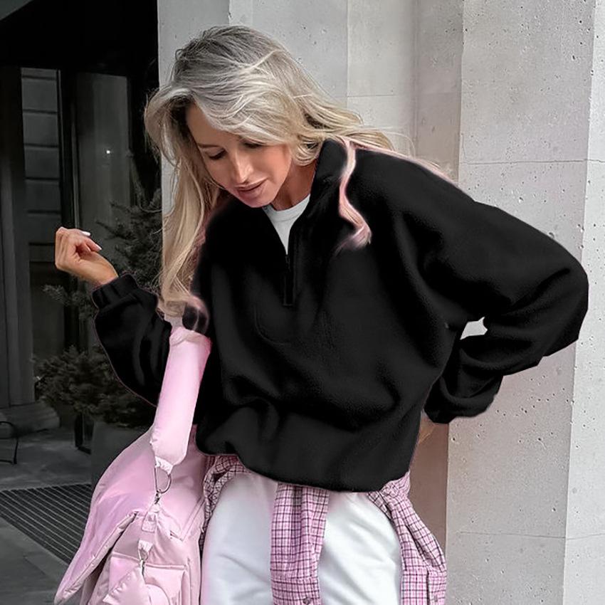 Top Monocolore di Nicchia Autunno e Inverno Stile Semplice e Pigro Felpe Sportive alla Moda da Donna
