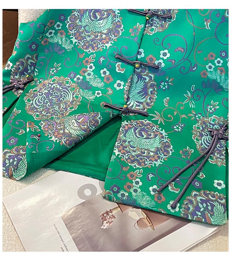 Women's Spring New Silk Brocade Tang Suit Vest with Frog Buttons