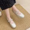 Fashion Shallow Mouth Mary Jane Shoes Women's Xia New Round Toe Soft Sole One Word with Rhinestone Flat Ballet Flat Single Shoes