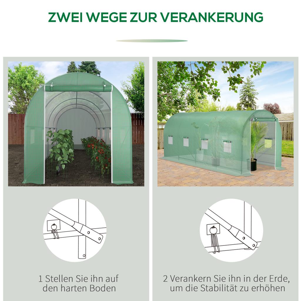 Greenhouse Foil Greenhouse Tomato House with Door, 8 Windows, Foil Tunnel made of Galvanized Steel, PE, Sturdy Greenhouse Plan