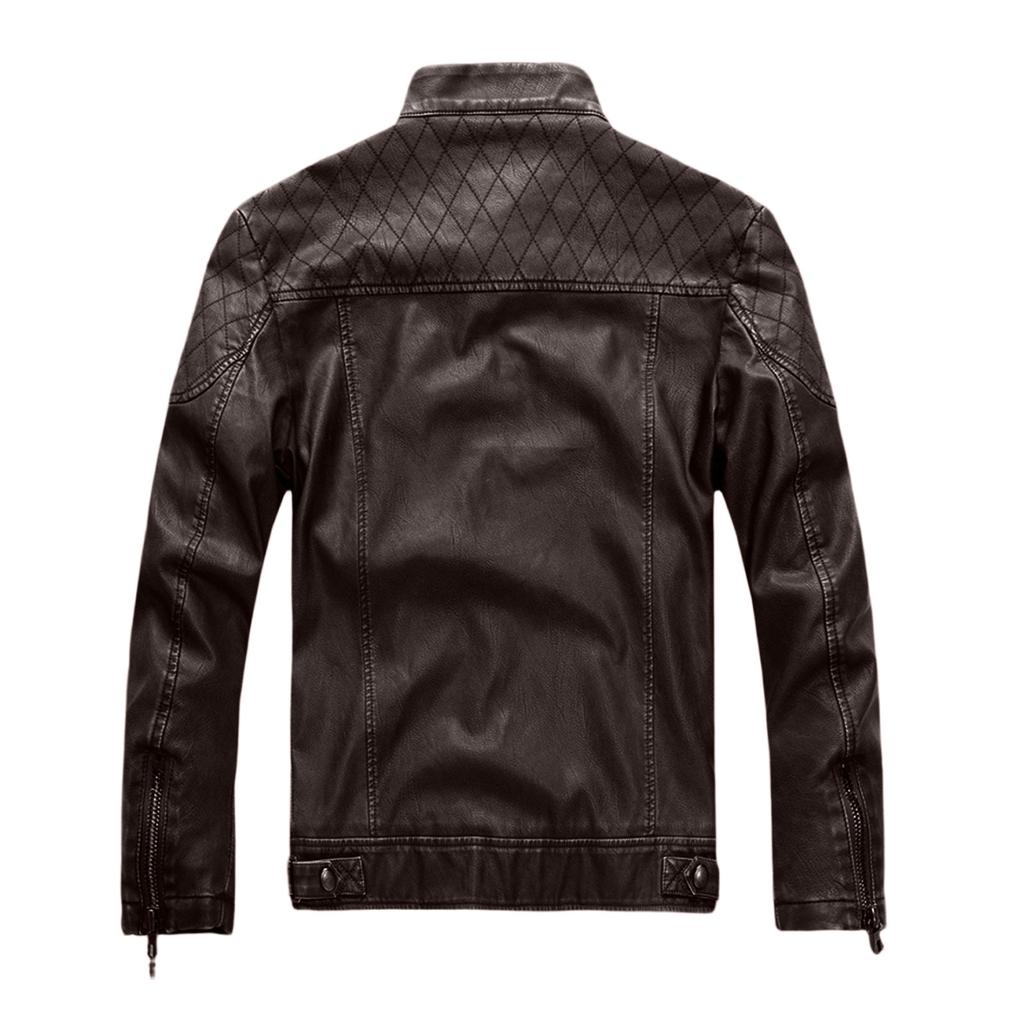 Men's Retro Motorcycle Leather Jacket Stand Collar Slim Fashion Plush Leather Jacket