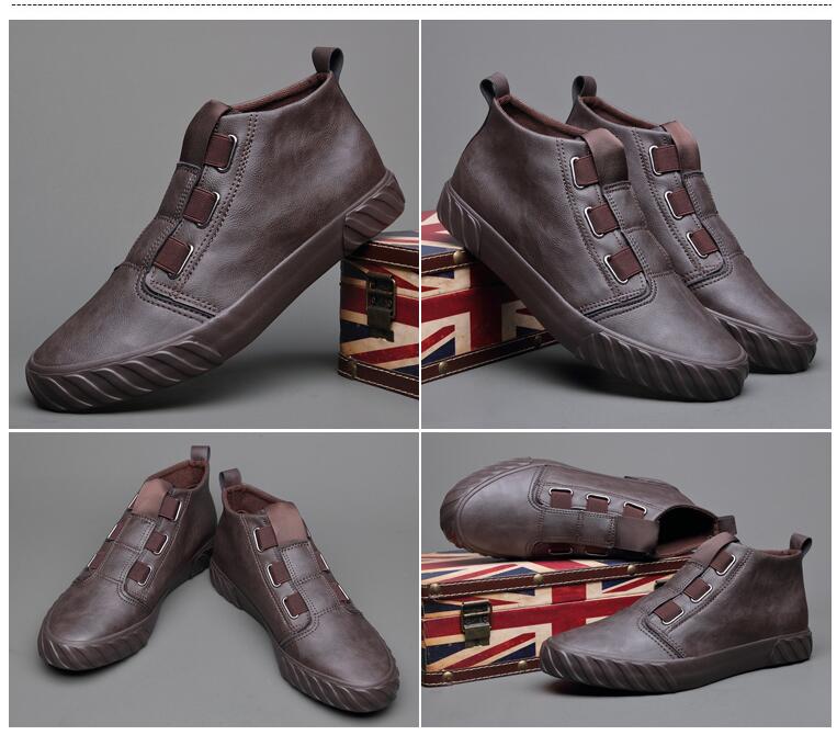 New Shoes for Men Leather Casual Shoes Spring Autumn Fashion High Top Flat Skateboard Shoes Slip-on Sneaker