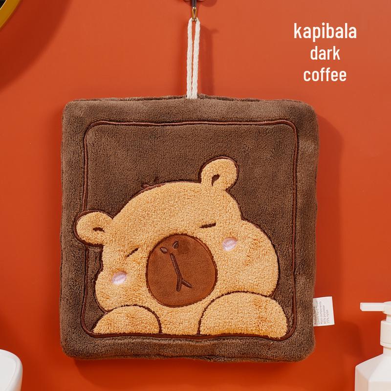 Capybara Cartoon Coral Fleece Hand Towel - Absorbent & Thickened for Kitchen/Bathroom Use