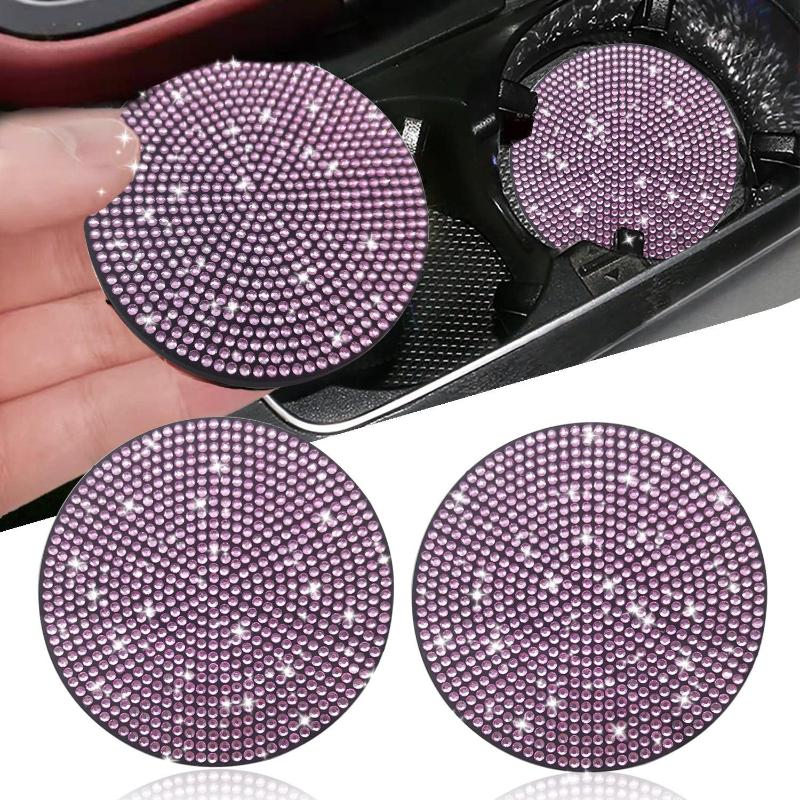 2Pcs Multifunctional Car Diamond Coaster Water Cup Slot Non-Slip Mat Silica Pad Cup Holder Mat Interior Decoration Accessories