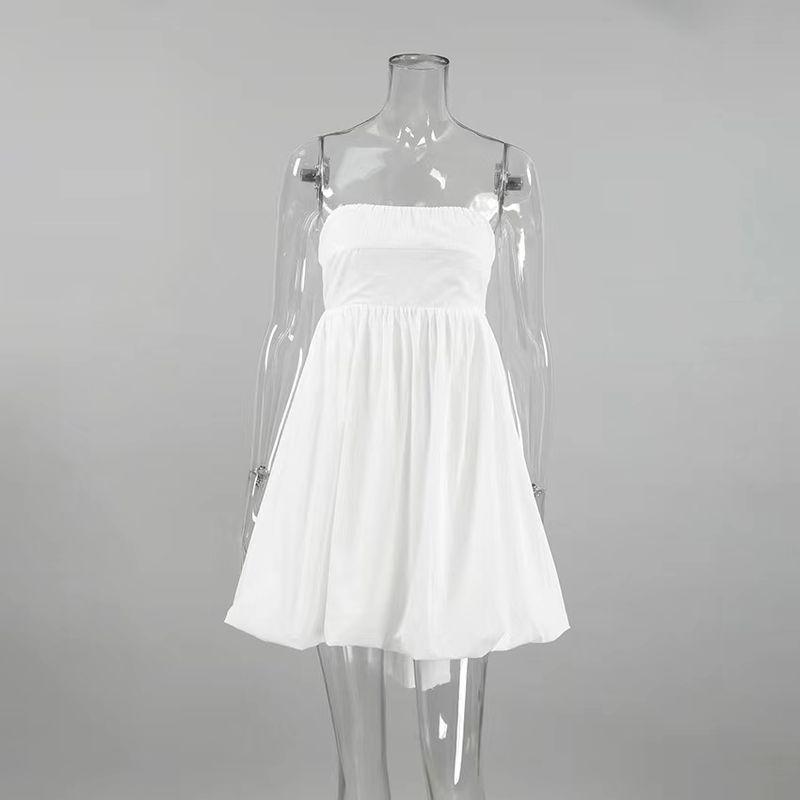 

Fashion Style New Sexy Sleeveless Shoelace Bandeau One-Shoulder Silm Dress Sexy Strapless Dress White L