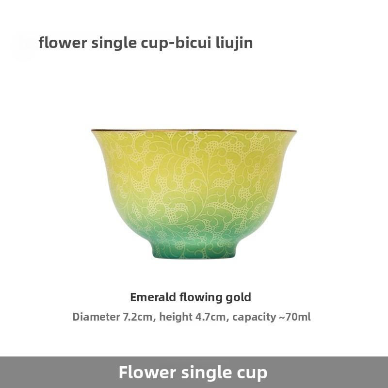 Handmade Ceramic Teacup Double Color Carved Floral Chinese Gongfu Tea Set Personal Master Cup for Tea Ceremony Festival Gift