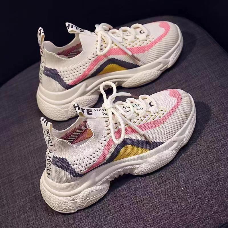 Spring and summer new flying woven dad shoes platform comfortable sports shoes socks mouth running single shoes women's shoes