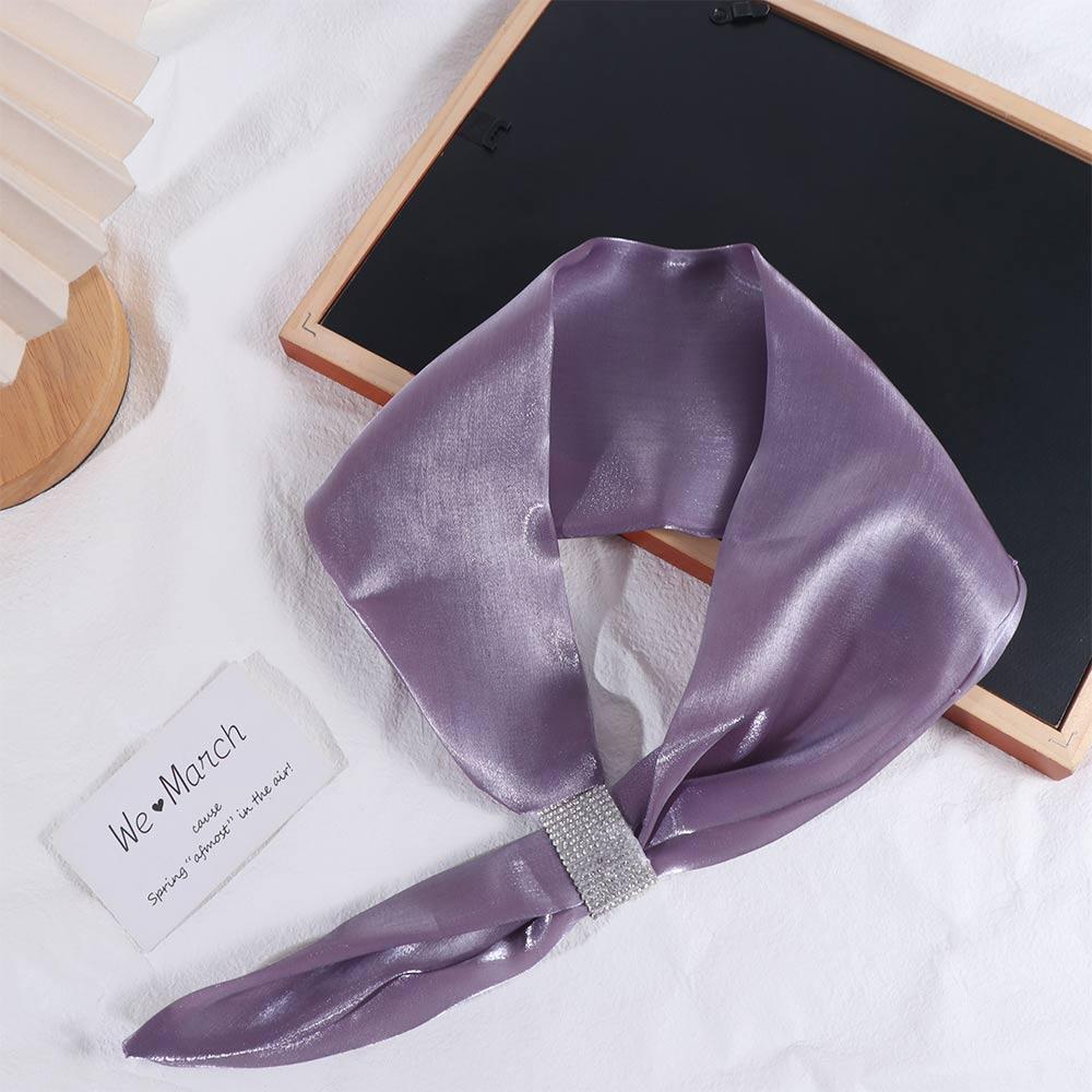 Solid Color For Women Neck Guard Wraps Diamond Imitation silk Cross Neckerchief Silk Scarf Cross Scarves Satin False Collar фиолетовый