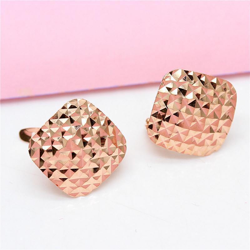 Purple Gold Series Gypsy Rhombus Ear Buckle Plated Rose Gold Rubik'S Cube Car Flower Geometric Earrings Jewelry Women