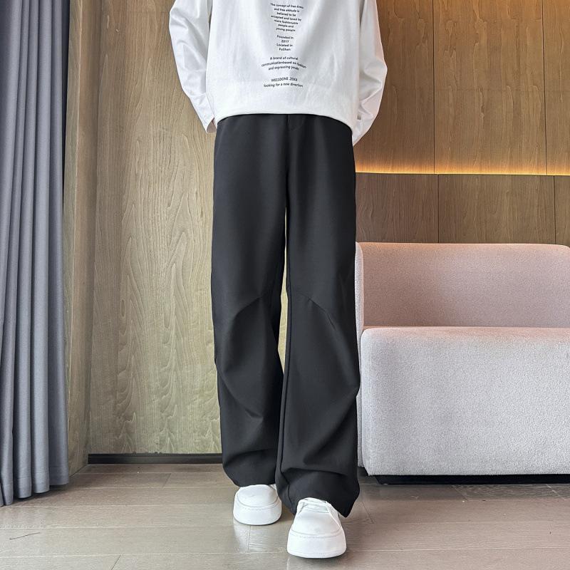 American Cleanfit Drape Casual Trousers Men's Trendy Brand Black Straight Thin Wide-leg Trousers Wrinkled Overalls
