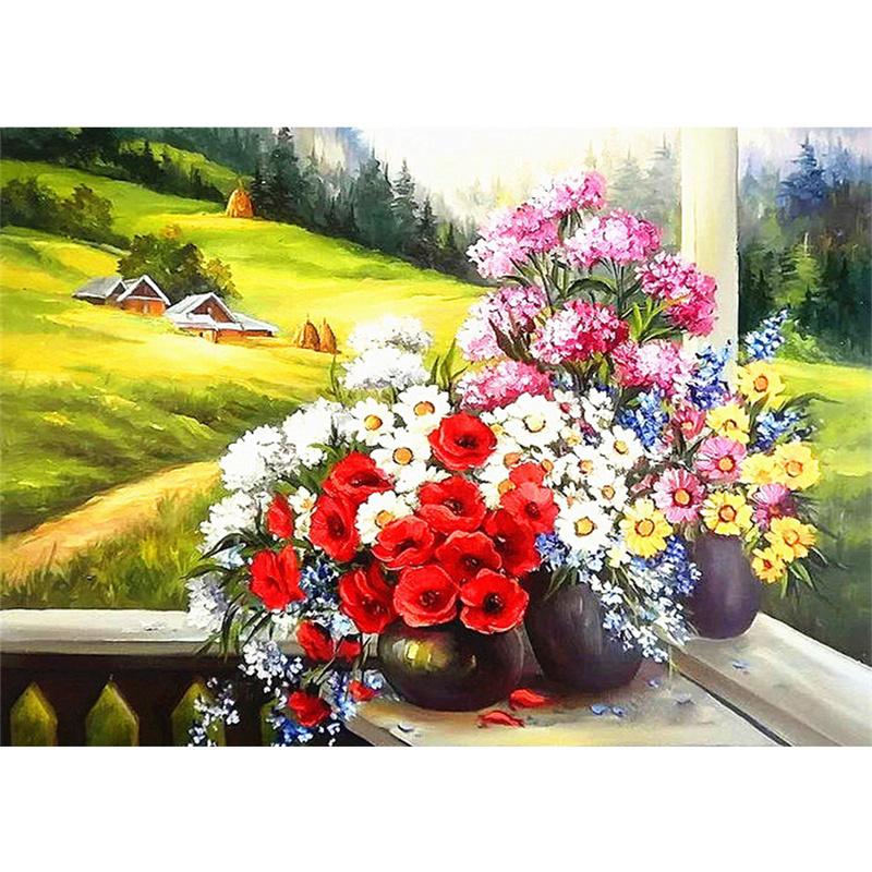 Pictură cu diamant DIY 5D, flori colorate, broderie cu diamante, kit cu punct de cruce, mozaic cu strasuri, decor pentru acasă