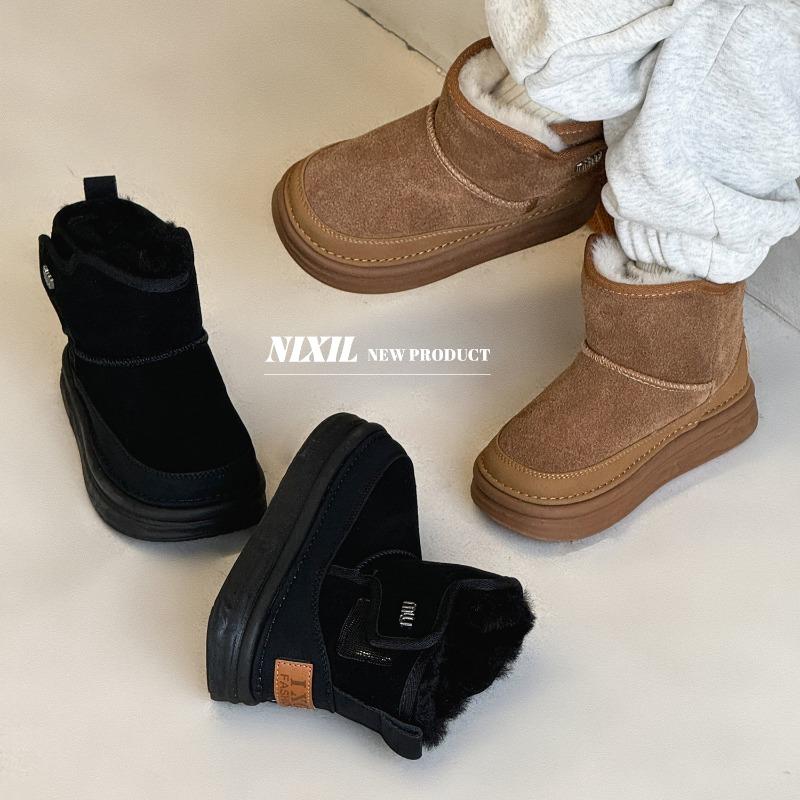 Winter new children's snow boots frosted cotton boots simple and versatile boys and girls leather warm boots