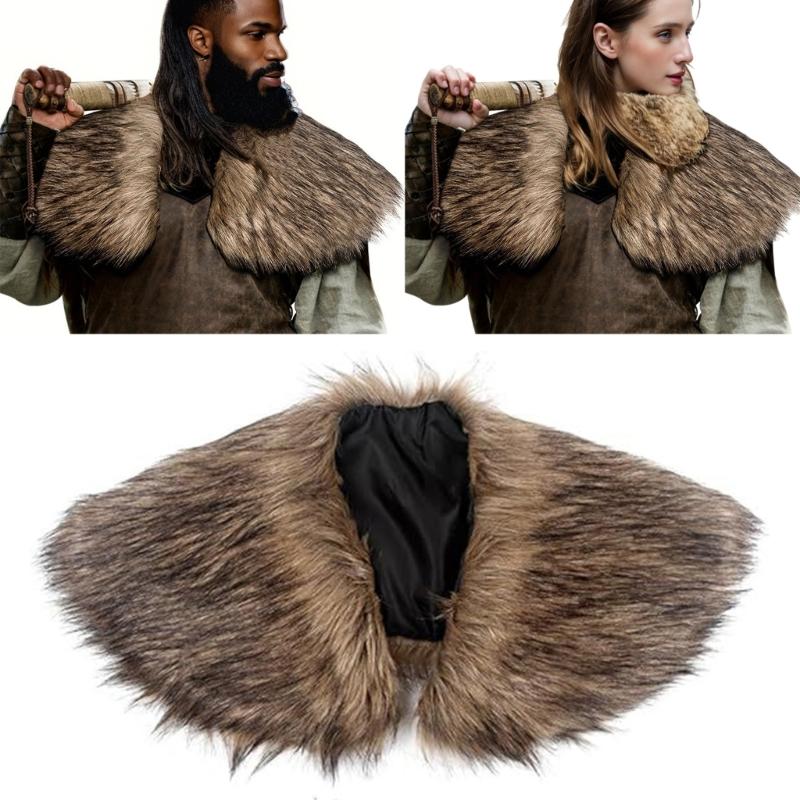 Vikinges Faux Furs Shawl Barbarian Collar,Medieval Knight Mantle Shoulder Wrap Warriour Cape Shawl Renaissances Costume