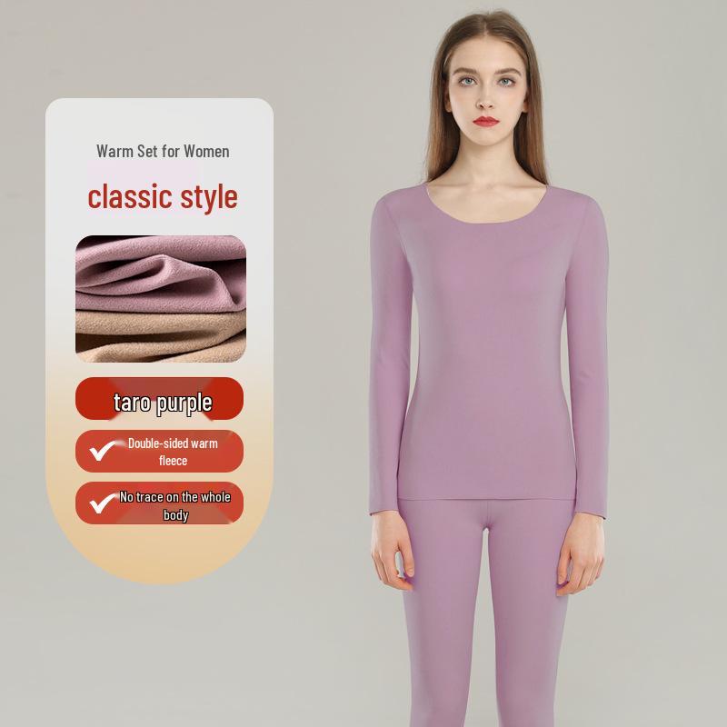 Velvet Women's Seamless Thermal Fleece-Lined Underwear Set for Autumn Winter