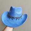 New Blue Suede Hat 7.5Cm Western Cowboy Women'S Fedora Hat Men'S Church Jazz Hat Fashion Travel Party Hat Denim Hat