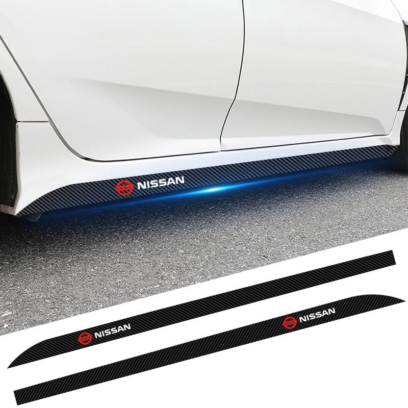 2Pcs Carbon Car Door Side Skirt Sill Stripe Sticker Anti-scratch Refit 3D Sticker For Nissan Nismo Qashqai J11 J10 Juke X Trail T32 Tiida Leaf