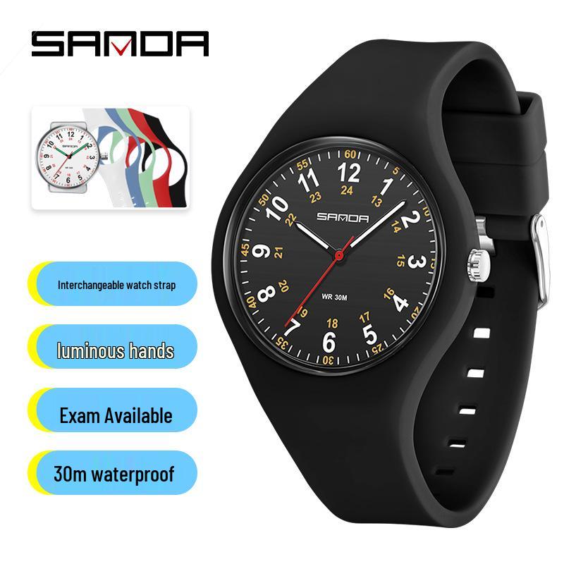 SANDA Lightweight Children's Luminous Waterproof Silicone Quartz Watch - New Model, Ideal for Exams and Casual Wear.