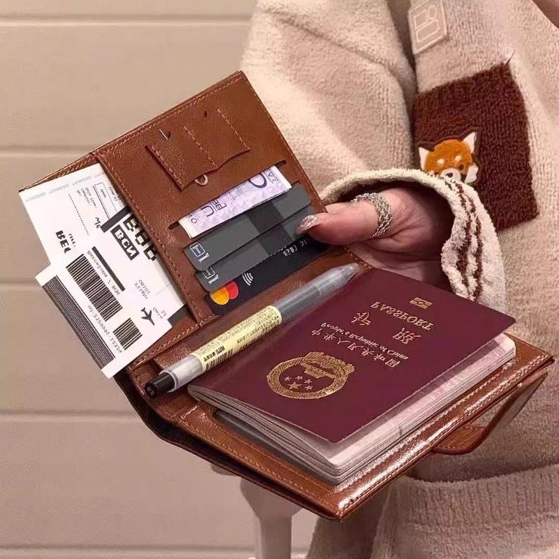 Women Passport Wallet Travel Document Organizer Long Clutch Wallet PU Leather Passport Holder Card Holder Ticket Cash Organizer RFID Blocking Purse