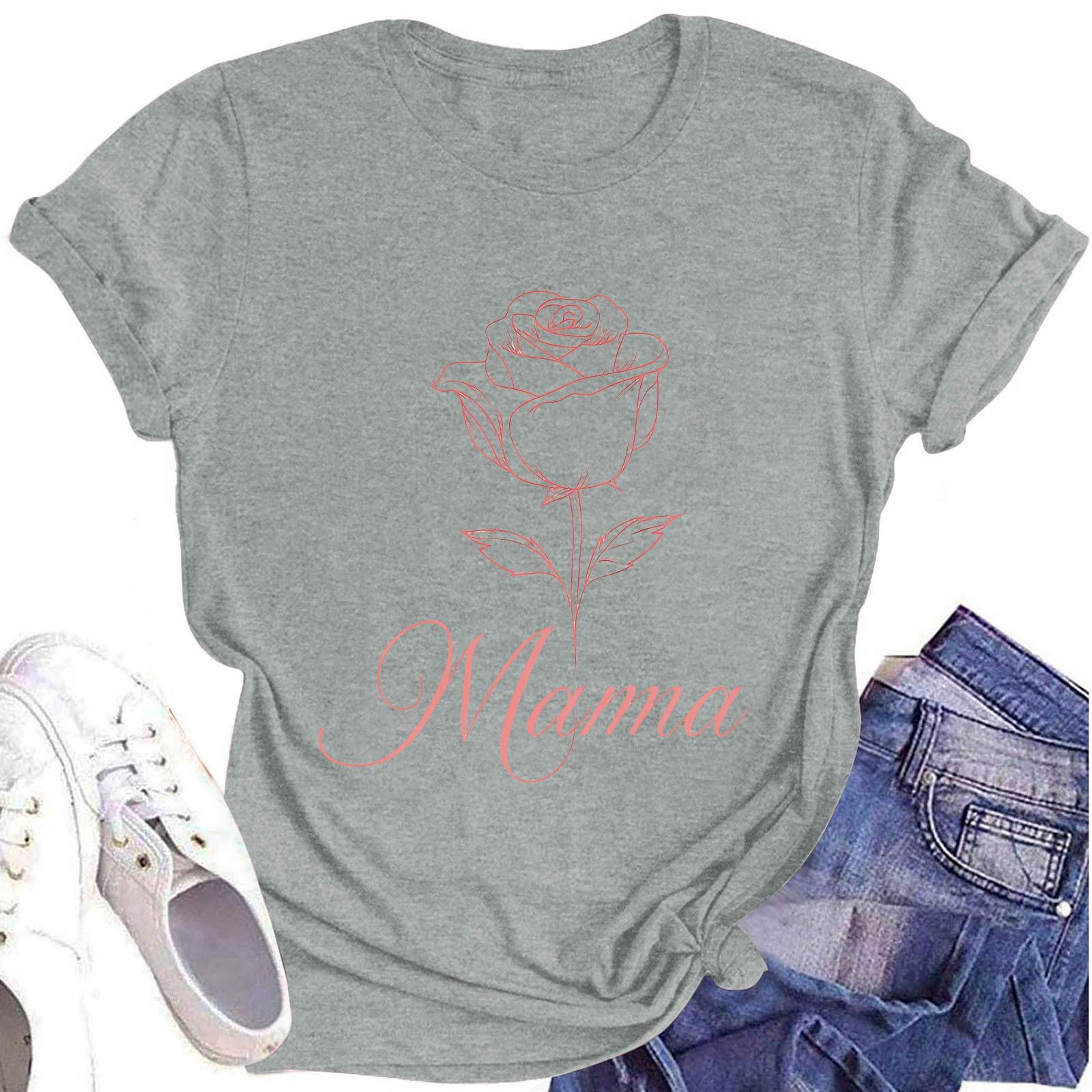 

Женская модная футболка с круглым вырезом и коротким рукавом, повседневный топ с принтом ко Дню матери S