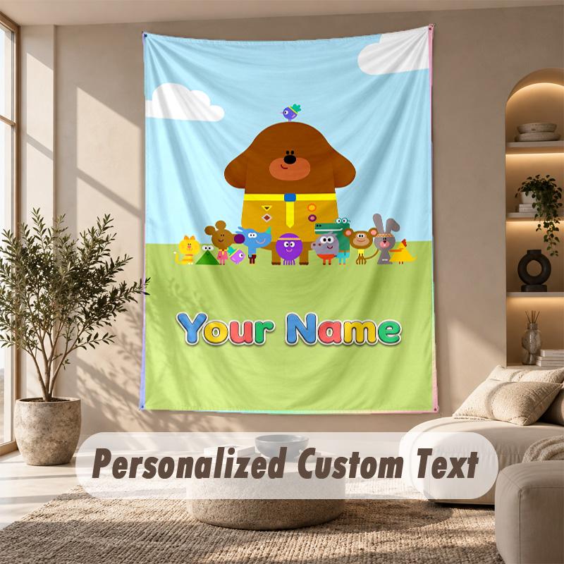 Hey Duggee Tapestry, Personalized Custom Text, Wall Hanging Tapestry For Living Room Home Wall Decor