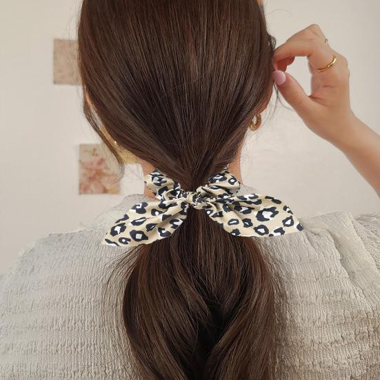 Kaninøre Hårring Leopardtrykk Glatt sateng hårslips Høy elastisk hodebunnsbeskyttelse Hår Scrunchie Hårtilbehør
