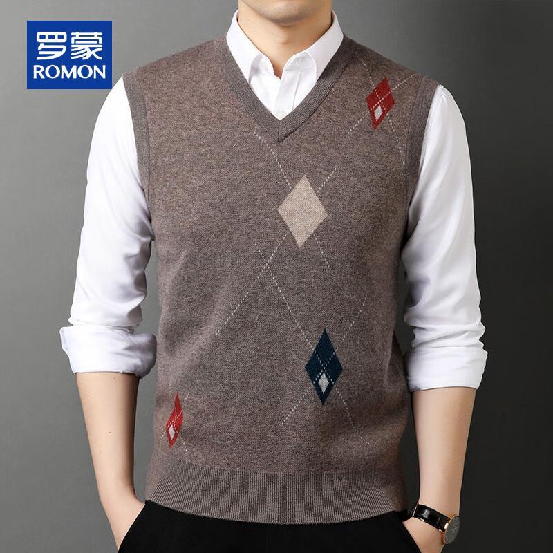 ROMON Men's V-Neck Pure Wool Sweater Vest