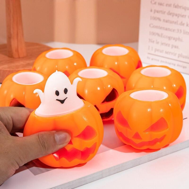 Halloween Pumpkin Ghost Squeeze Toy Soft Pinch Squish Gadget Stress Relief Vent Novelty Party Decor Relaxation Gift
