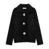 European & American Style Faux Fur Flower Button Knit Cardigan for Women
