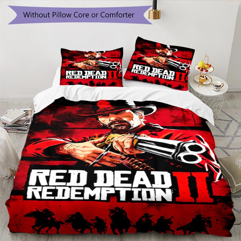 Juego de ropa de cama con estampado de Red Dead Redemption 1 de 3 piezas, juego de funda nórdica incluye funda nórdica y fundas de almohada, decoración de dormitorio y regalo perfecto para todas las estaciones