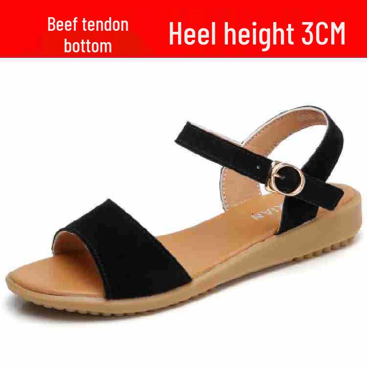 

New Women s Summer Sandals: Thick Sole, Flat Bottom, Wedge Heel, Genuine Leather, Single Strap, Versatile Shoes for Pregnant Women. Size 40 чёрный