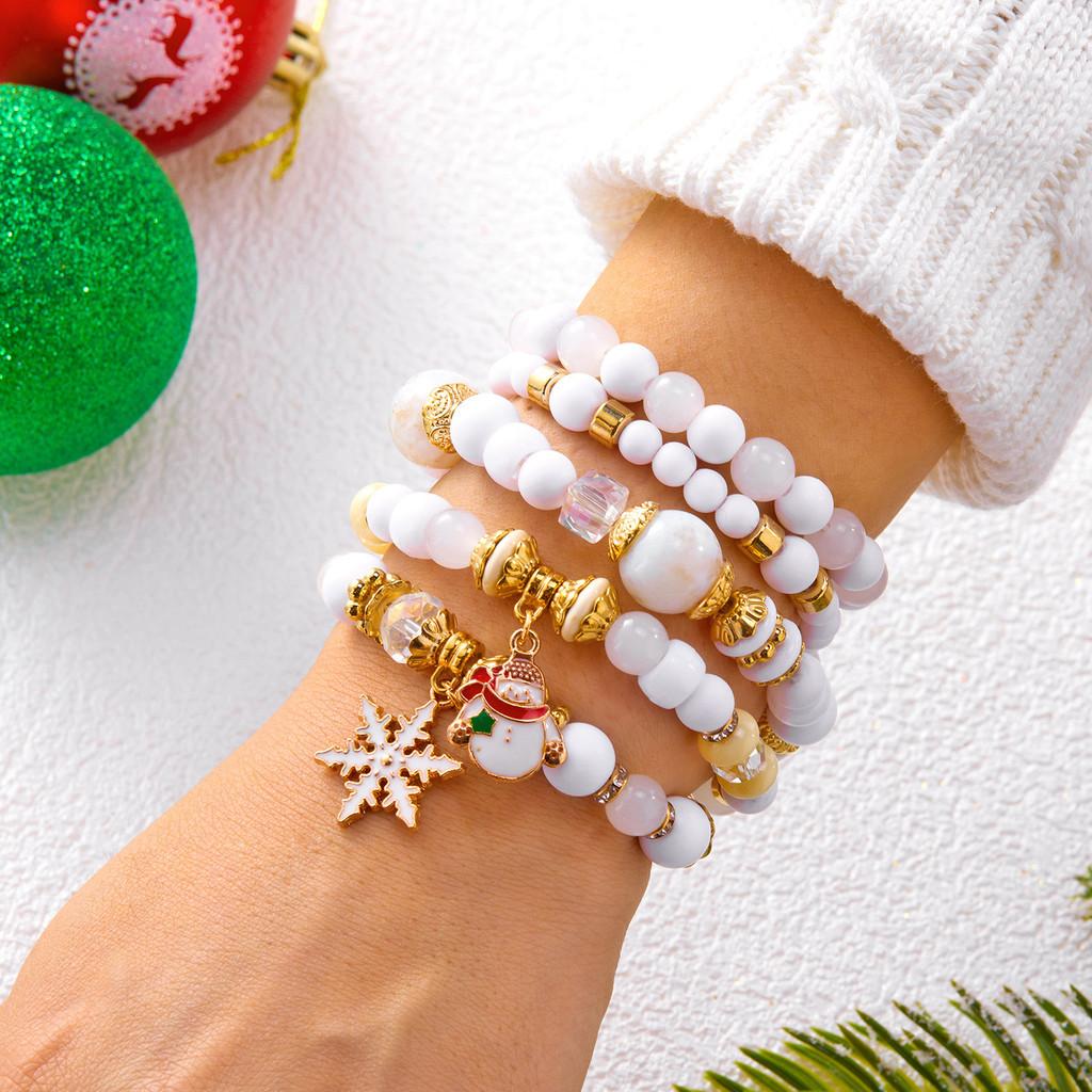 

Набор хрустальных браслетов на рождественские праздники с шармами из серебряного сплава для мужчин и женщин Snowflake
