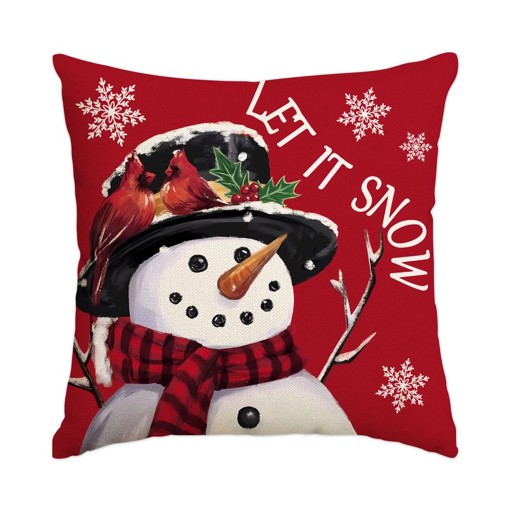 1 \ 4pcs Christmas Pillow Cover Snowman, Elderly, Printed Pattern Cushion Cover, Suitable for Room Living Room, (No Pillow Core)