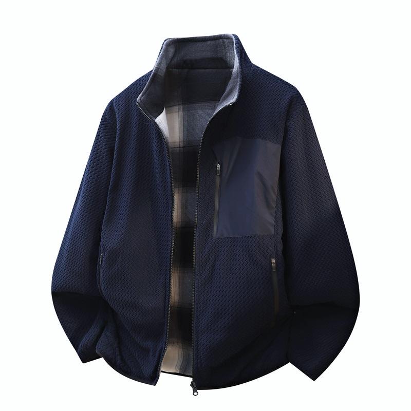 Double Sided Men's Winter Thick Warm Jacket, Men's Stand Up Collar Jacket, Cold Resistant Cotton Jacket