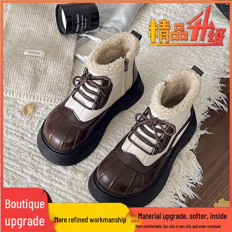 Women's Korean Style Thick Sole Ankle Boots - British College Style, Autumn/Winter High Heels, Height Increasing, Cotton Shell.