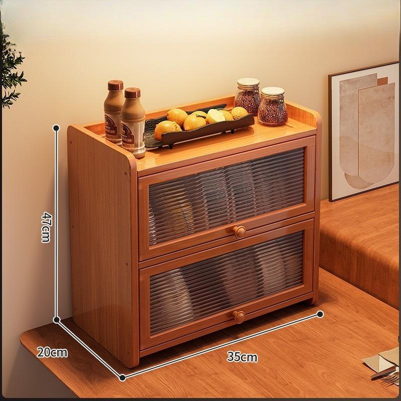 Armário de Armazenamento de Cozinha com Portas Decorativas em Rattan Sintético, Mini Armário de Armazenamento de Bancada de Bambu com Prateleira Organizadora com Porta Basculante, 1 peça