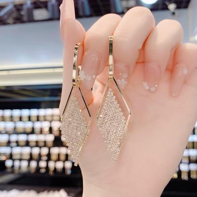 14k Electroplated Gold Diamond Pendant Earrings for Women, Inlaid with Zircon Light Luxury High-end Temperament Exaggerated Earrings Gift