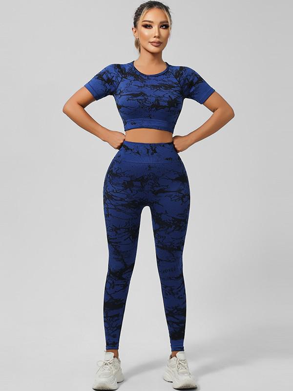 Tie-Dye Yoga Set: Beautiful Back Sports Bra & High-Waist Peach Lift Leggings