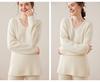 Women's Cashmere V-Neck Mid-Length Slit Sweater, Solid Color, Autumn/Winter Loose Fit