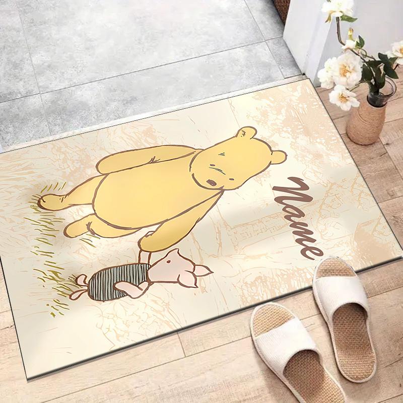 Custom Winnie Mat Personalized Name, Polyester Washable Indoor Entryway Rug, Gift for Christmas, Easter, Thanksgiving Day