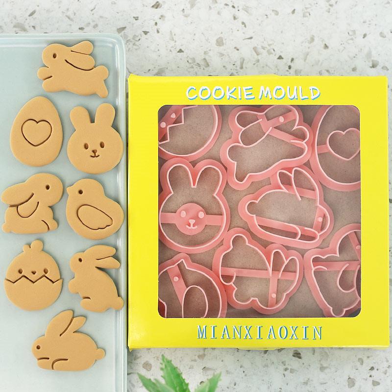 8Pcs Cartoon Easter Bunny Cookie Mould Cute Rabbit Chick Eggs Animal Pattern Biscuit Cutter Cake Decorating Tools Baking Molds