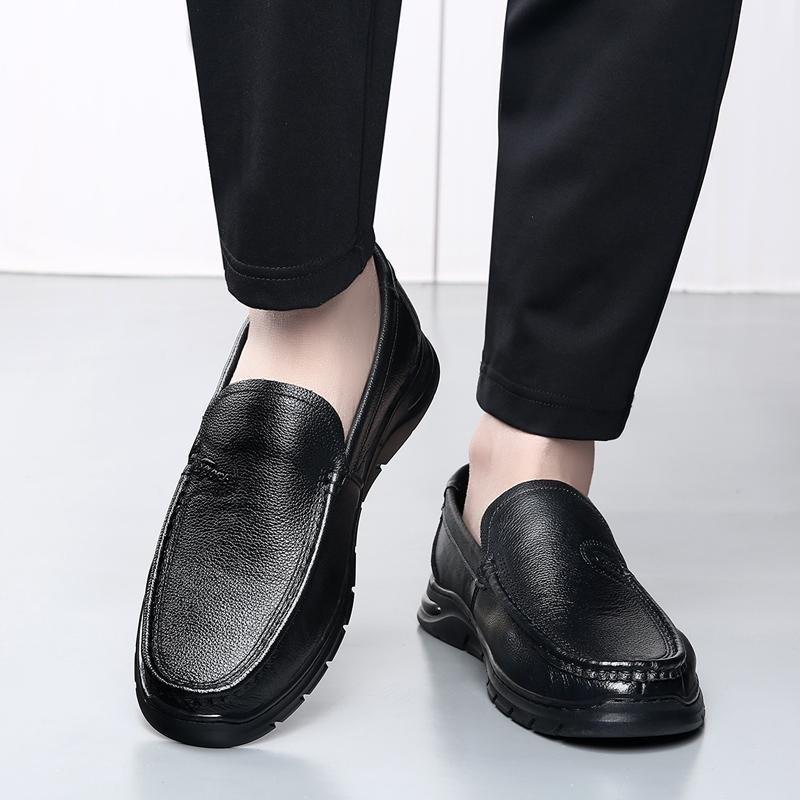 Spring new first-layer cowhide men's single shoes business casual leather shoes breathable soft sole comfortable wear-resistant Doudou shoes