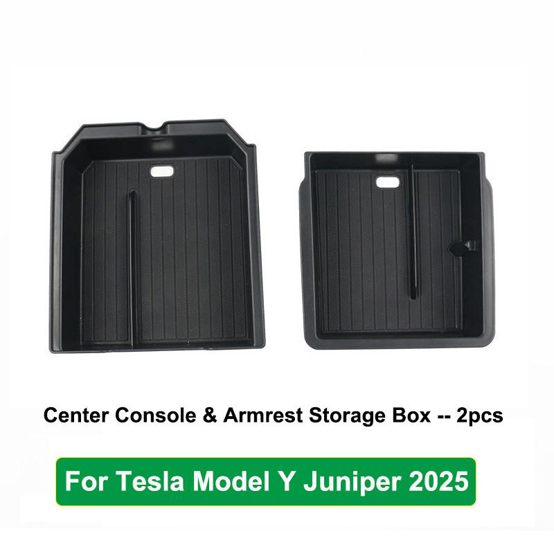 For Tesla New Model Y Juniper 2025 Launch Model 3 Highland Console Storage Box Non-slip Mat Armrest Hidden Organizer Watercup
