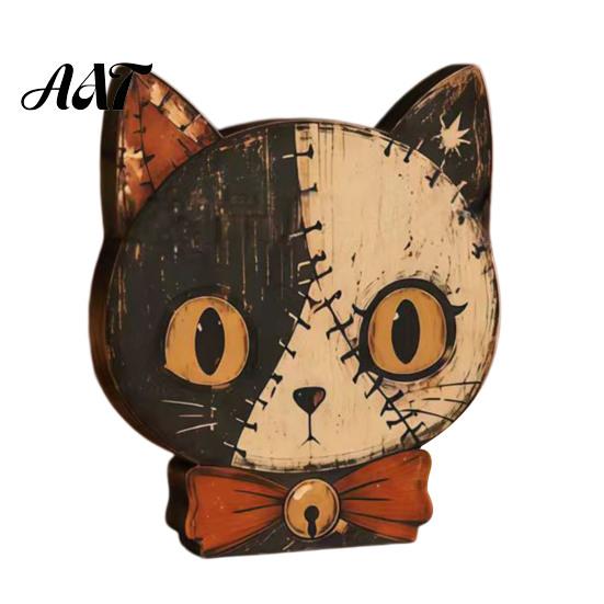 Atmospheric Retro Interior Ornaments Halloween Wooden Ornaments, Distressed Pumpkin/Cat Decorations, Desktop & Wall Unique Handcrafted Wood Decors for