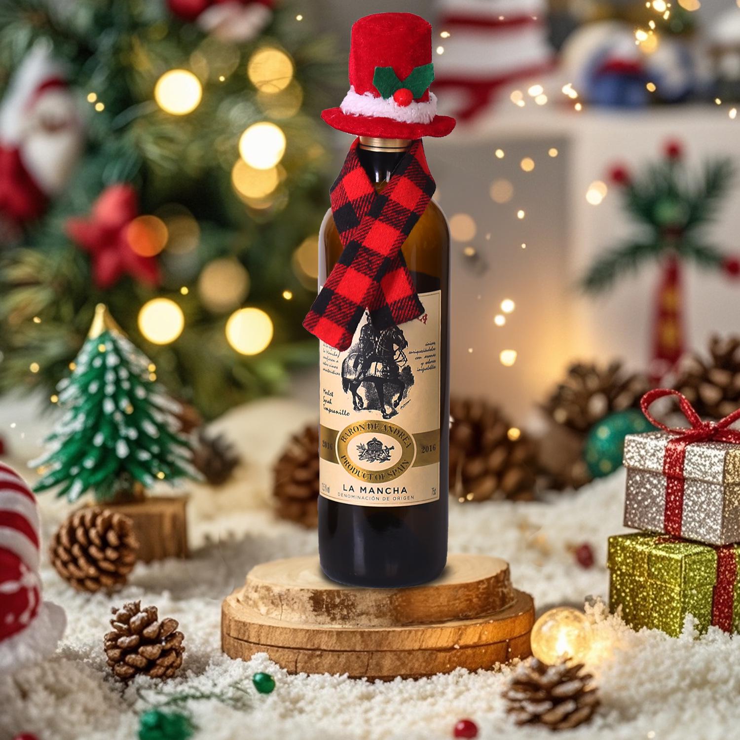 

Christmas Scarf & Hat Red Wine Bottle Decoration Set for Hotel & Restaurant Decor