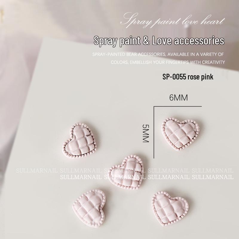 Nail Art Jewelry: Heart-Shaped Metal Cartoon Flat Bottom Spray Paint 3D Peach Heart Decorations (5 Pcs)