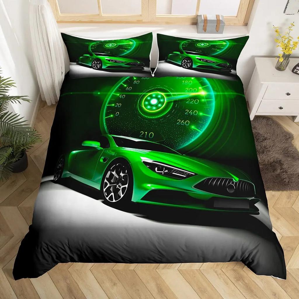3D Rennsport Daunendecken-Set Groß Jungen Schlafzimmer Steppdecken-Set Dreiteiliges Set