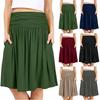 Women Regular Skirt With Pockets Below The Knee Length Solid Color Ruched Flowy Midi Skirt