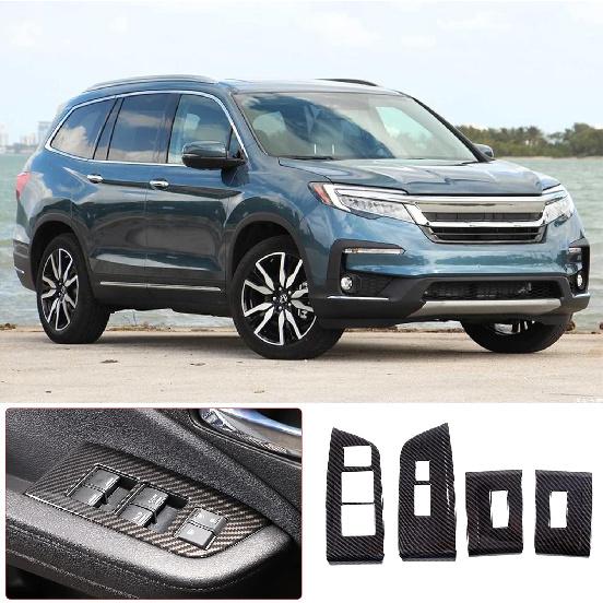 4PCS Window Lift Switch Panel Frame Cover Trim for Honda Pilot 2016-2022/ Passport 2019-2023, ABS Material Car Door Window Glasses Lifter Button