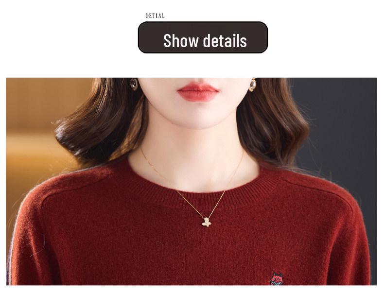 Hengyuanxiang 2025 Women's 100% Pure Wool Round Neck Sweater - Versatile Knit Top for Outerwear or Innerwear